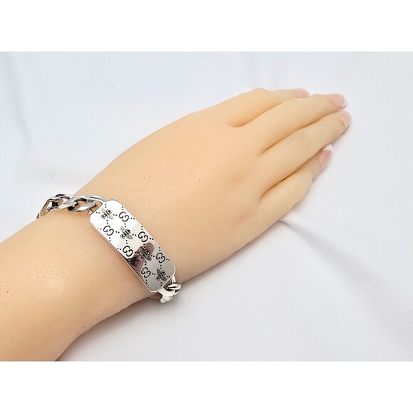 Gucci Sterling Silver 925 Signature Bee Motif and GG Link ID Bracelet Size 6.75" - Picture 15 of 16